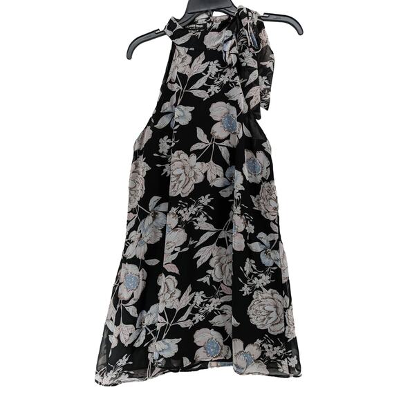 Fashion Union Floral Micro Dress Large 10 Black Side Tie‎ Neck Sleeveless Short - Picture 1 of 12